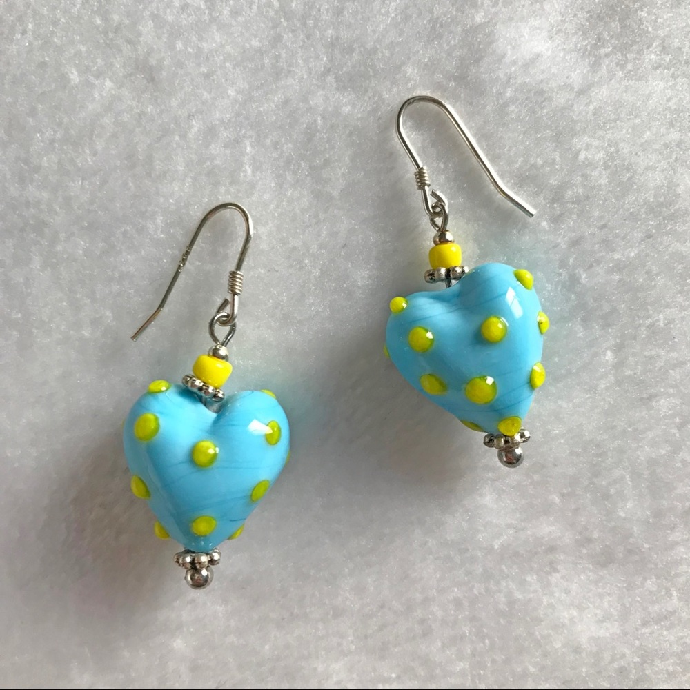 NEW handmade heart glass earrings